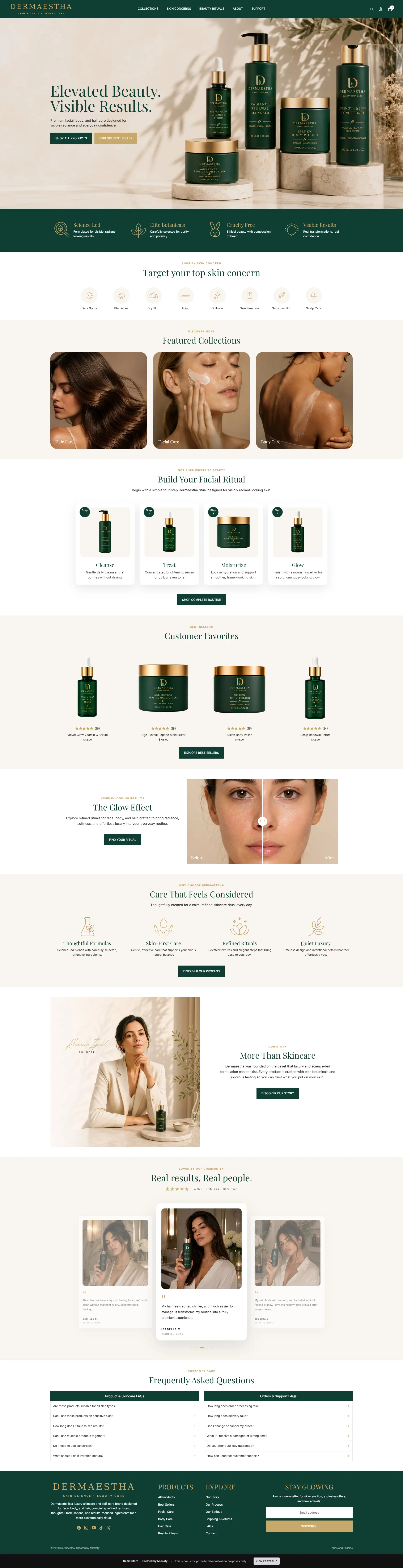 Dermaestha full-length website preview